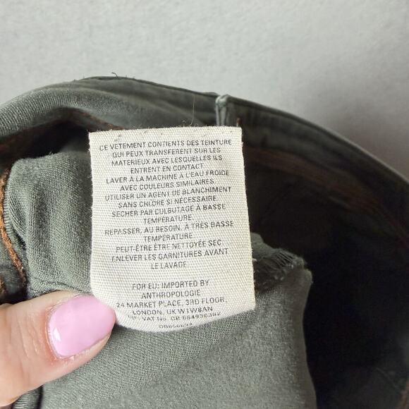 Anthropologie Ankle Pants Olive Green Square Pockets Front Seamed Skinny Size 27 - Picture 8 of 11